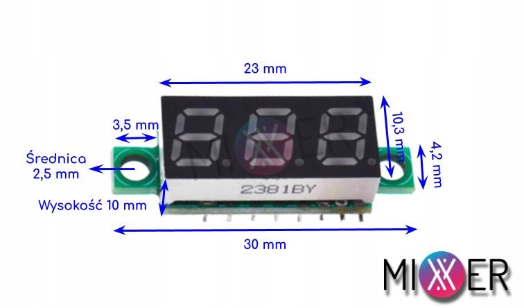 Mini Woltomierz miernik LED 0-100V DC Niebieski Kod producenta 00078
