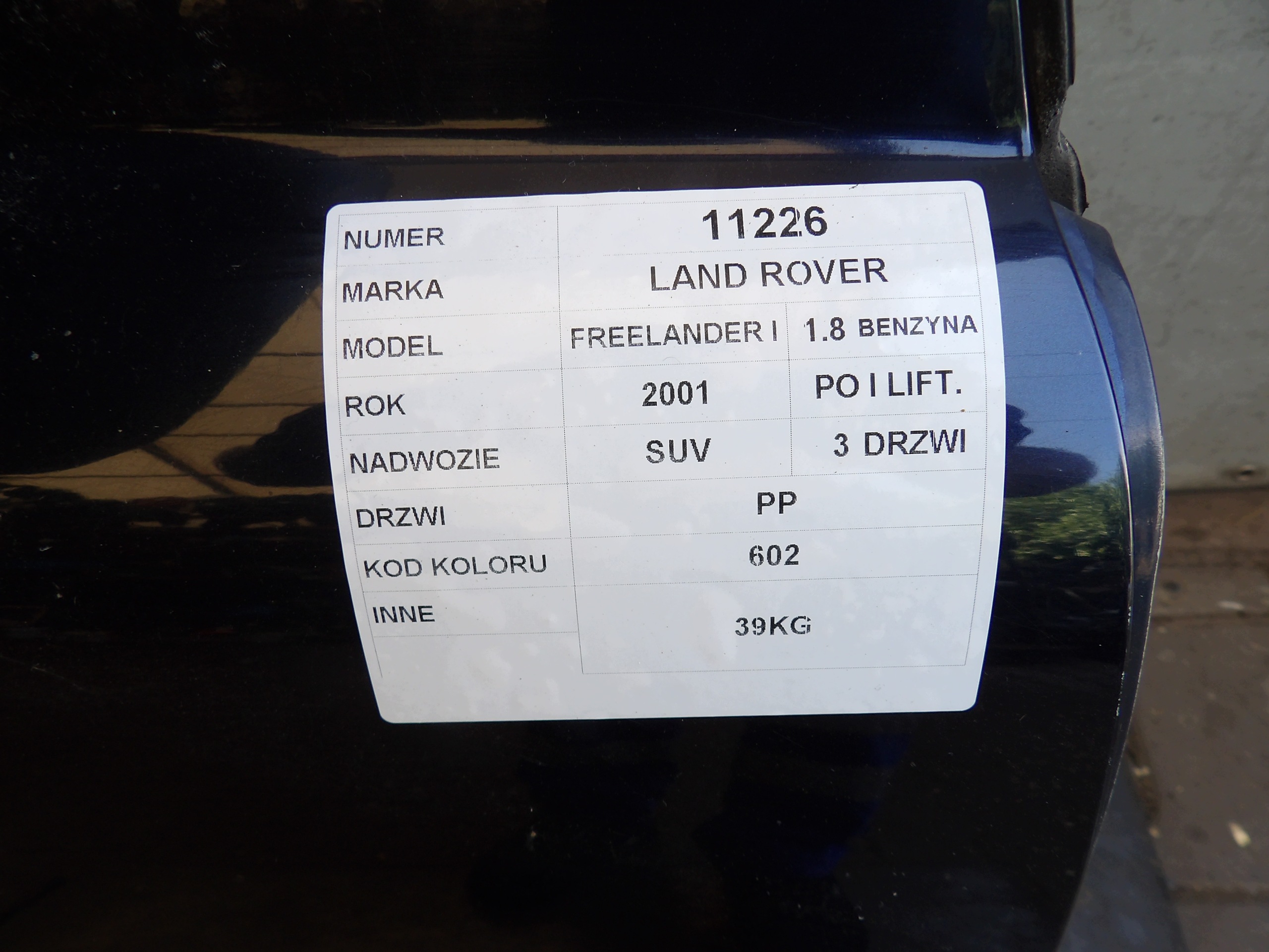 LAND ROVER FREELANDER and LIFT door right front colour 602