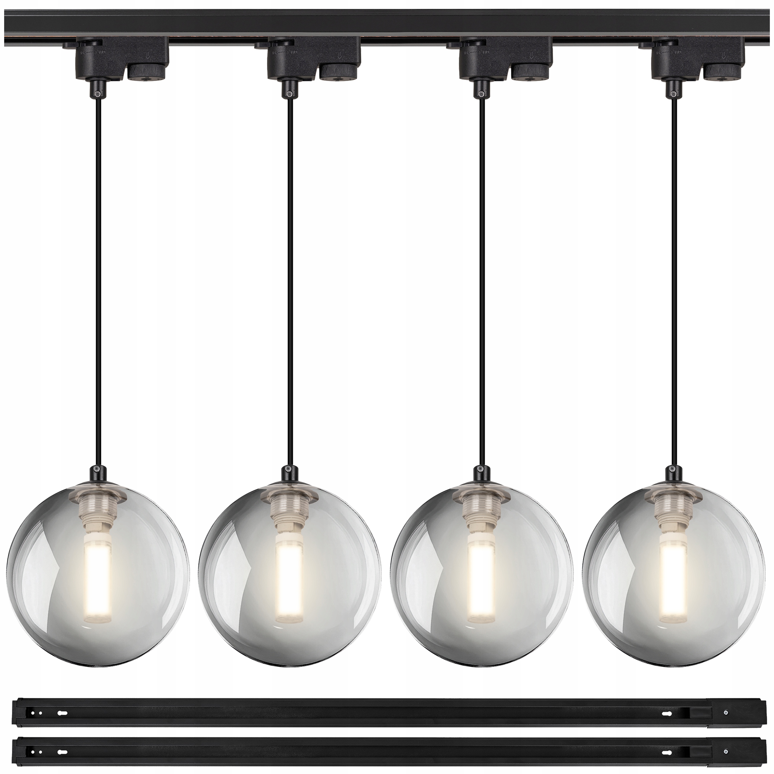 Koľajnicové osvetlenie 2x Koľajnica 1 m 4x Závesné svietidlo guľa Dymová šedá G9