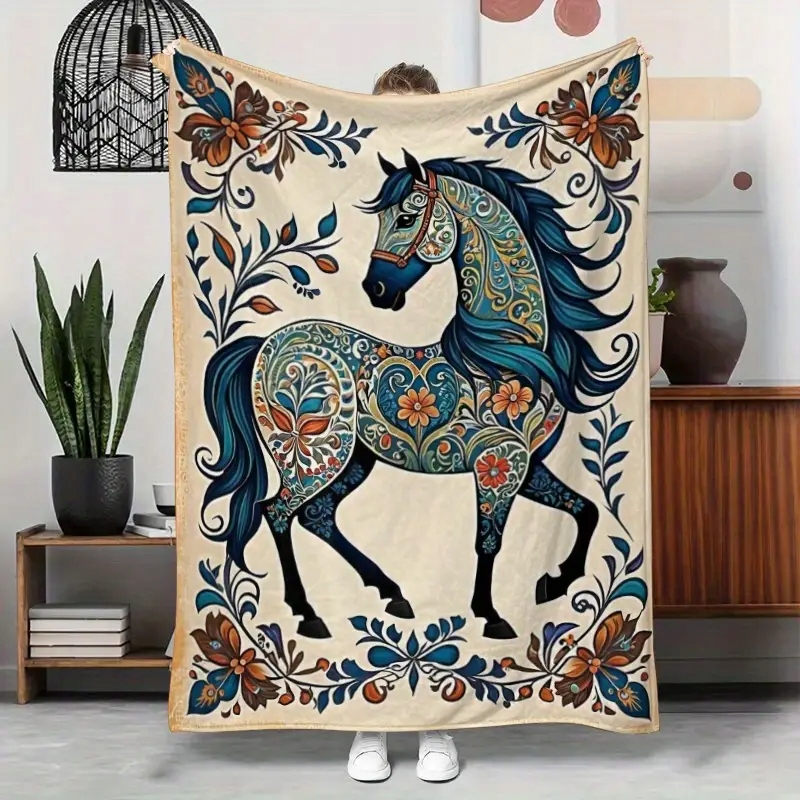 Deka Kocyk barevná Kůň Koně rostliny Boho Art 130x150 cm měkká jako dárek
