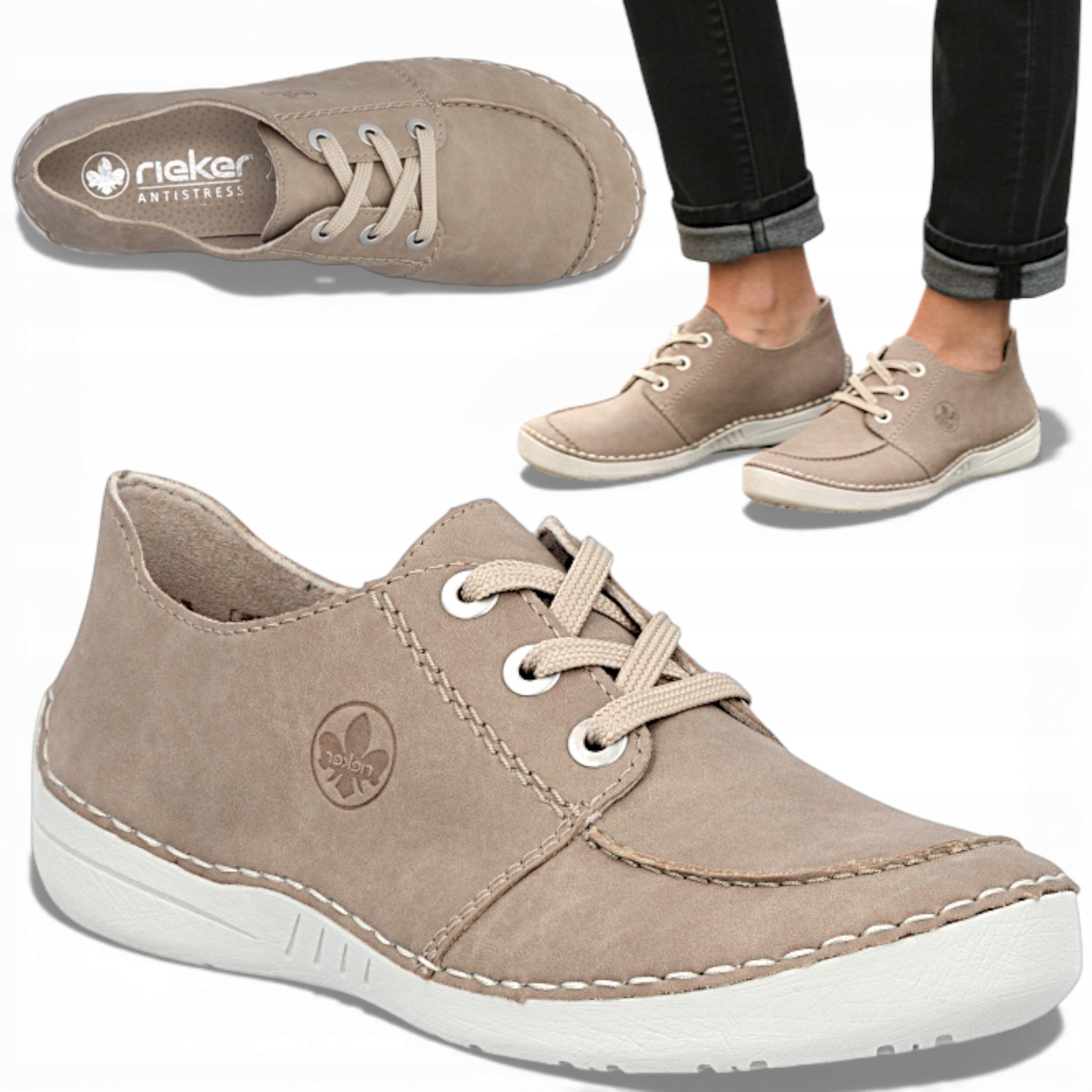 Rieker 37 Dámské polobotky Pohodlné jarní šněrovací boty Sportovní béžové