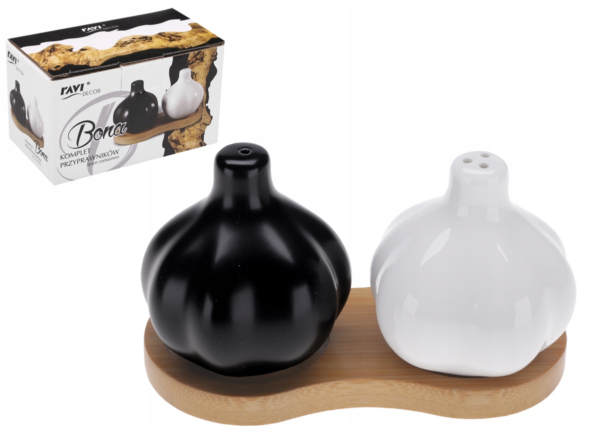 KOMPLET PRZYPRAWNIKÓW DO PIEPRZU SOLI BONA Z PODSTAWKĄ biały czarny