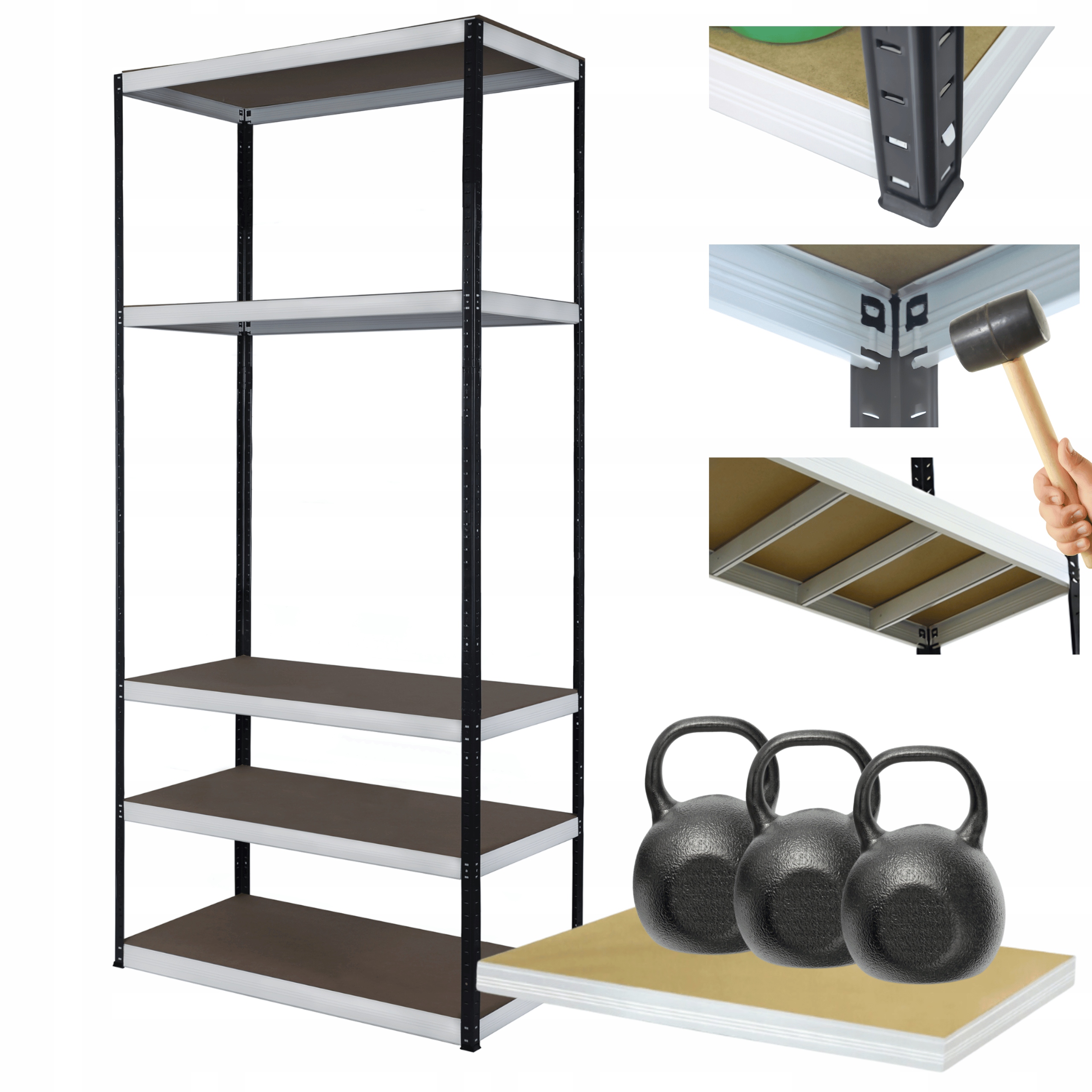 Kovový skladový regál Helios 213x90x40 cm 5Px350 kg Pevný