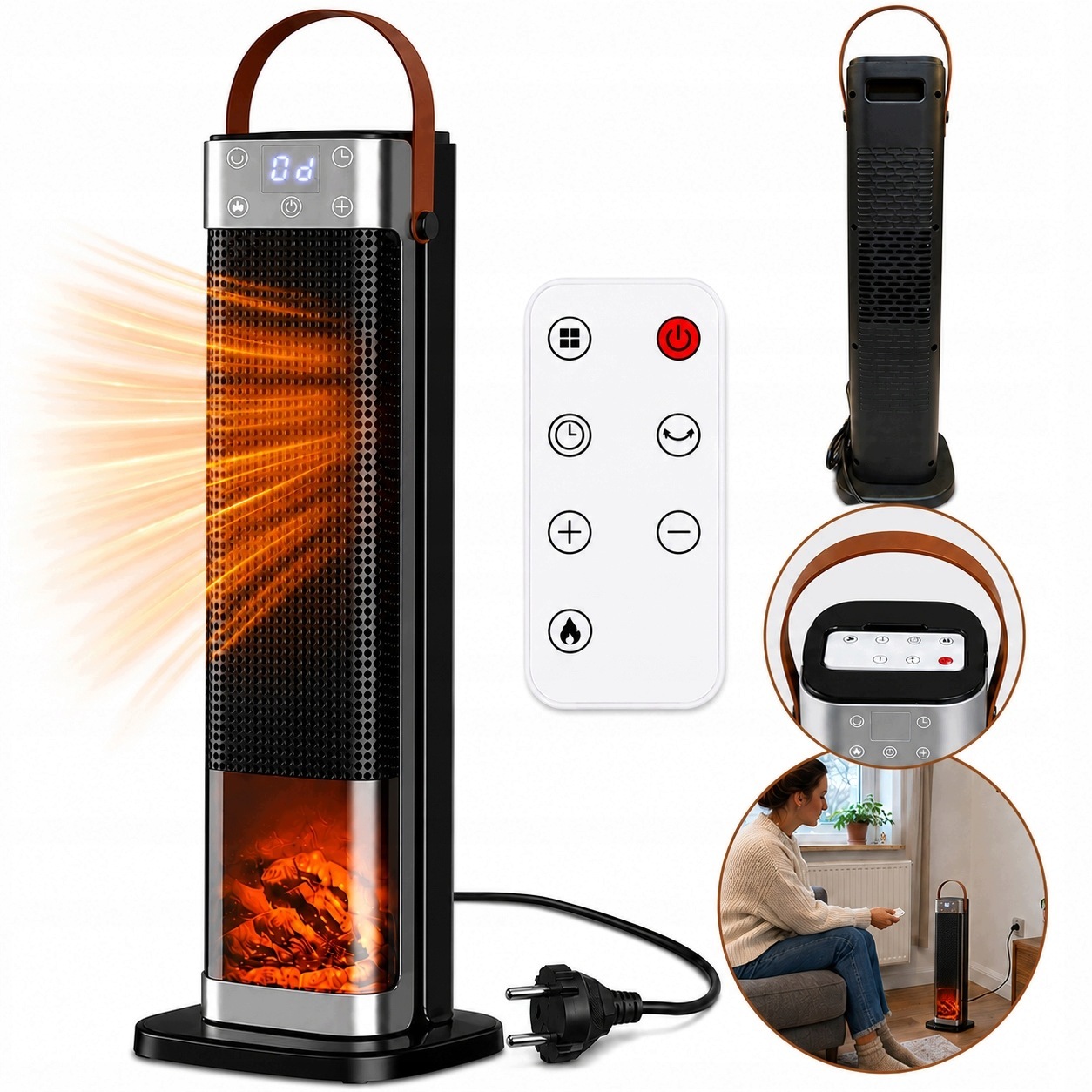 Termoventilátor 2000 W s efektem krbu a digitálním displejem