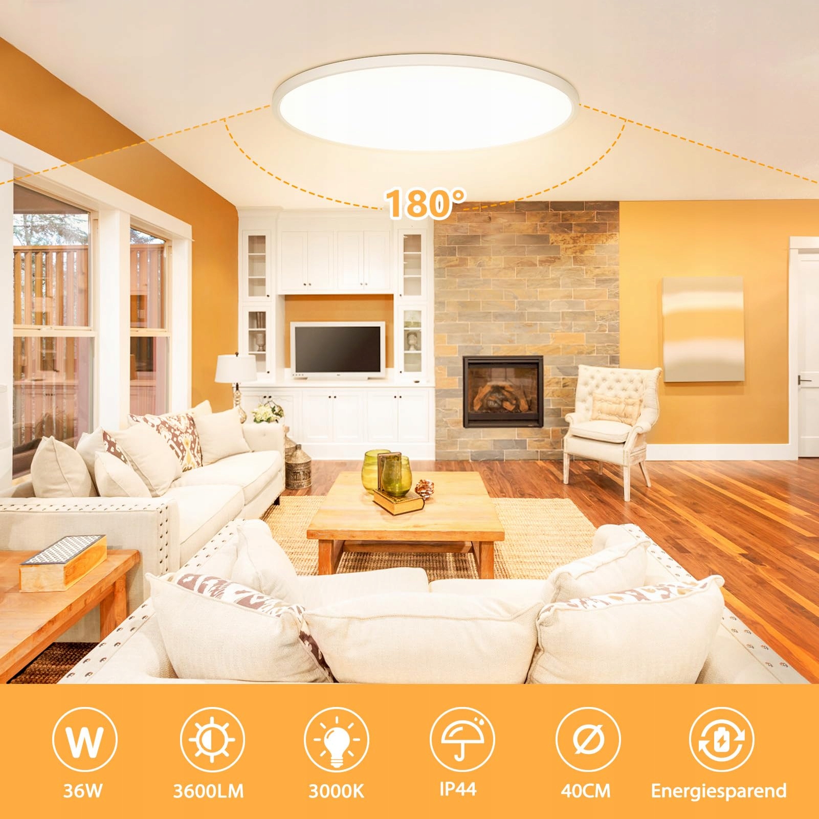 OUILA Lampa Sufitowa LED Okrągła 36W 3000K 3600LM IP44 Do Kuchni Łazienki — miniatura 2