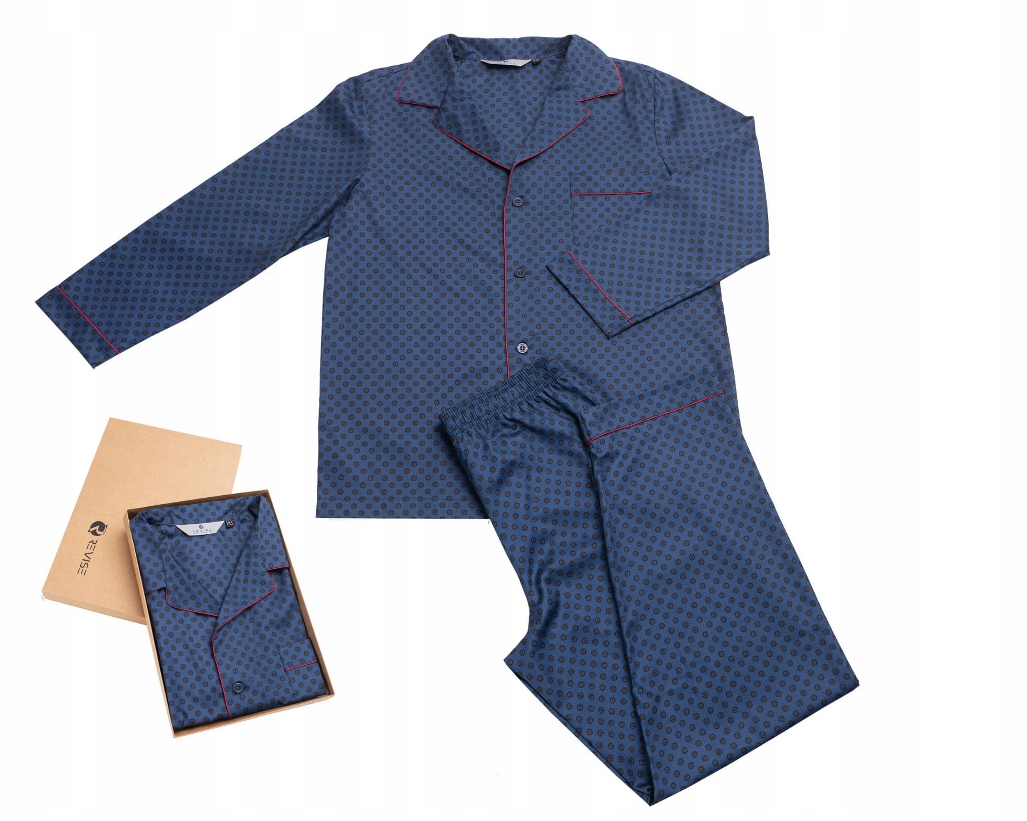 Klasické pánské pyžamo RE-910 C3 Tmavě modré 100% bavlna L