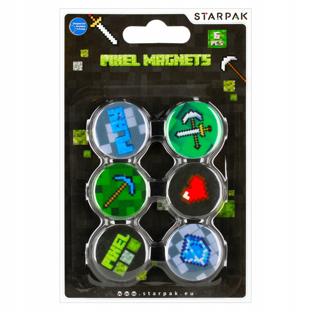 MAGNESY KOLOROWE PLASTIKOWA OBUDOWA PIXEL PIKSLE 30 mm 6 sztuk STARPAK