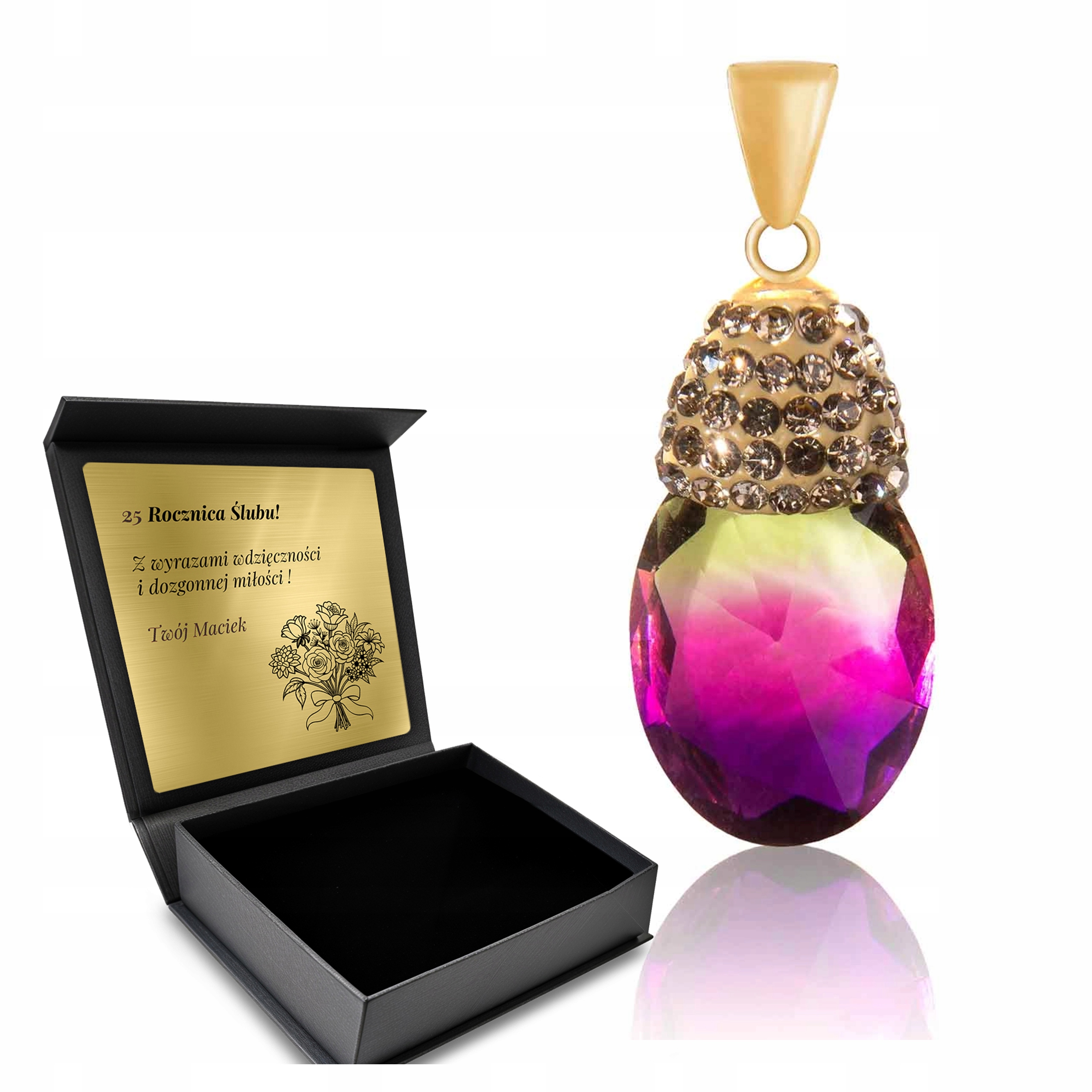 Pozlacený Stříbrný Přívěsek Bohaté Zirkony Ametryn Magický Kámen Gravírování