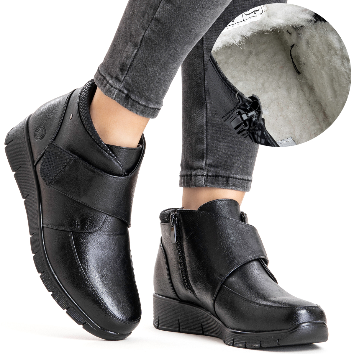 Kotníkové Boty na koturnu Vlna pohodlné Tuhost H stabilní Suchý Zip zip Wojtyłko 38