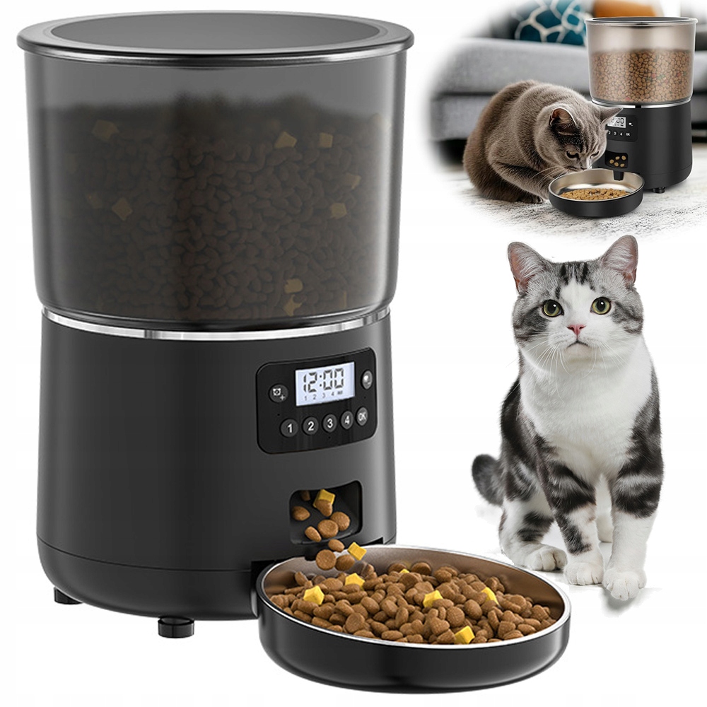 Levně Podavač Miska 4L Automatický Dávkovač Pro Psa Kočku Krmítko Pro Zvířata