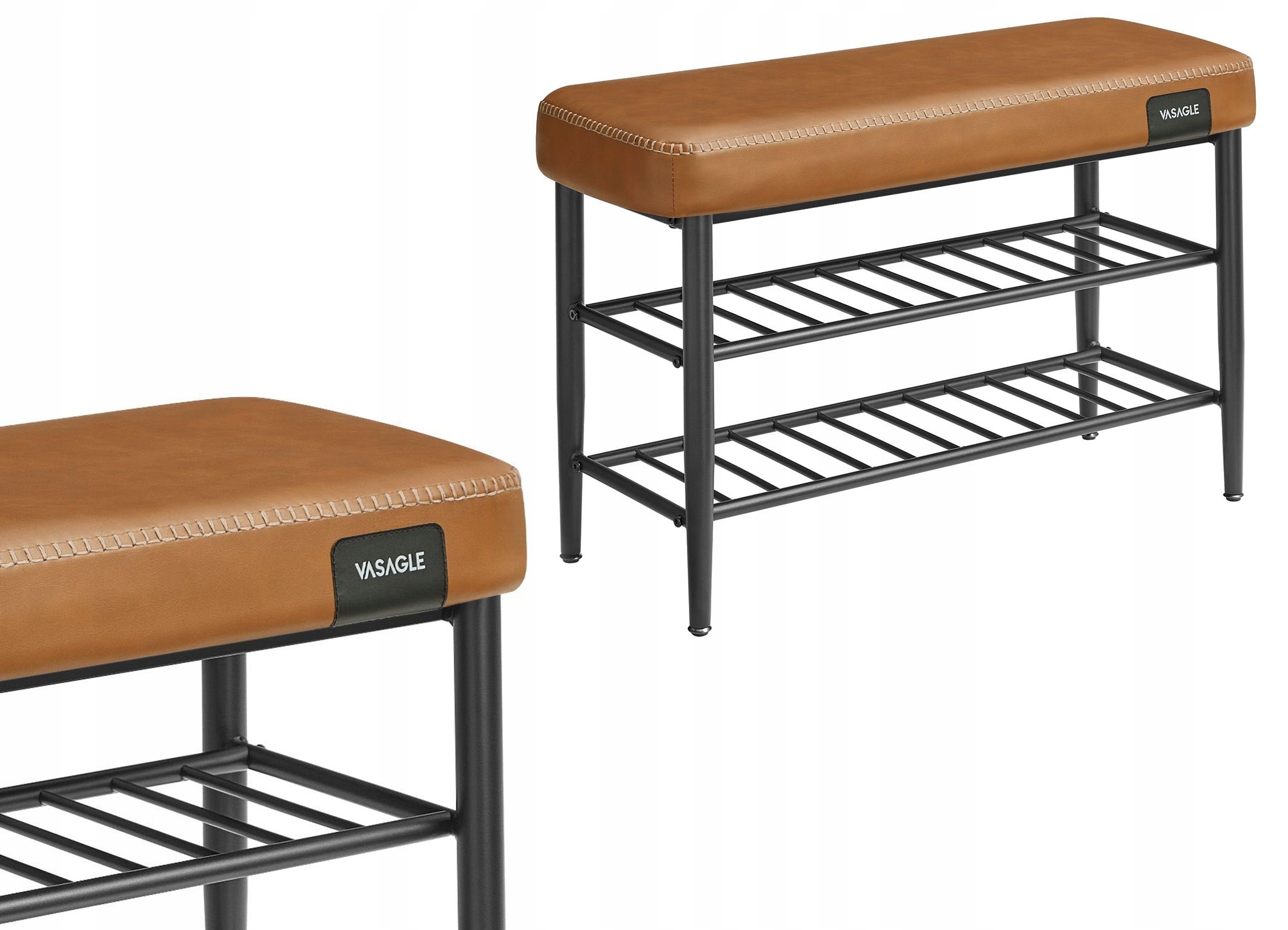 Pevná lavička na topánky s mäkkým sedadlom, umelá karamelová koža, hnedá