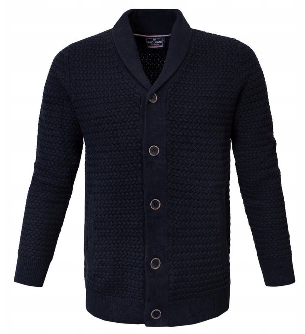 Elegantní pánský kardigan s tlustou pleteninou Pako Jeans tmavě modrá L