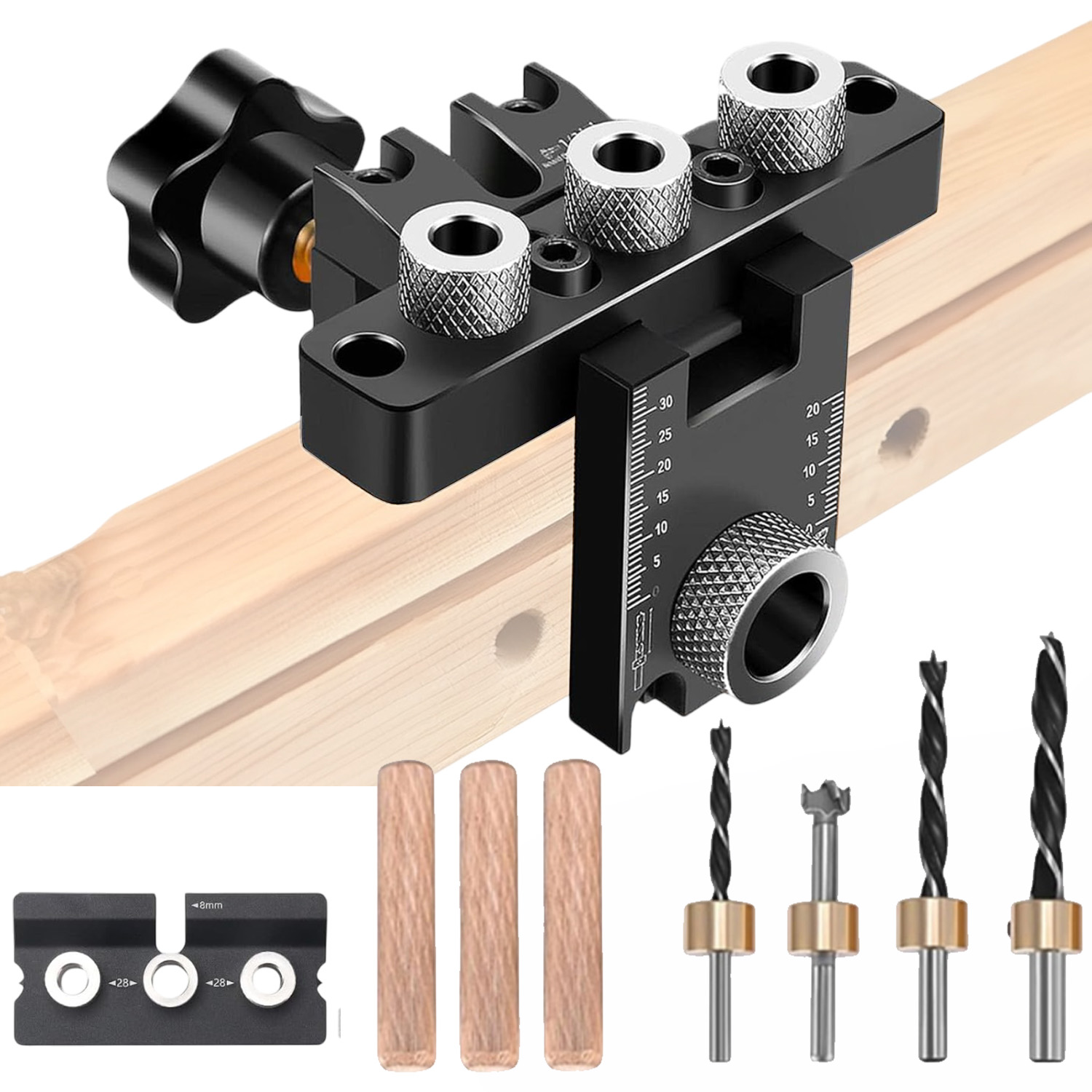 Šablona Vzorník 3v1 pro excentrické vrtání kolíků vrtáky 8 10 15 mm