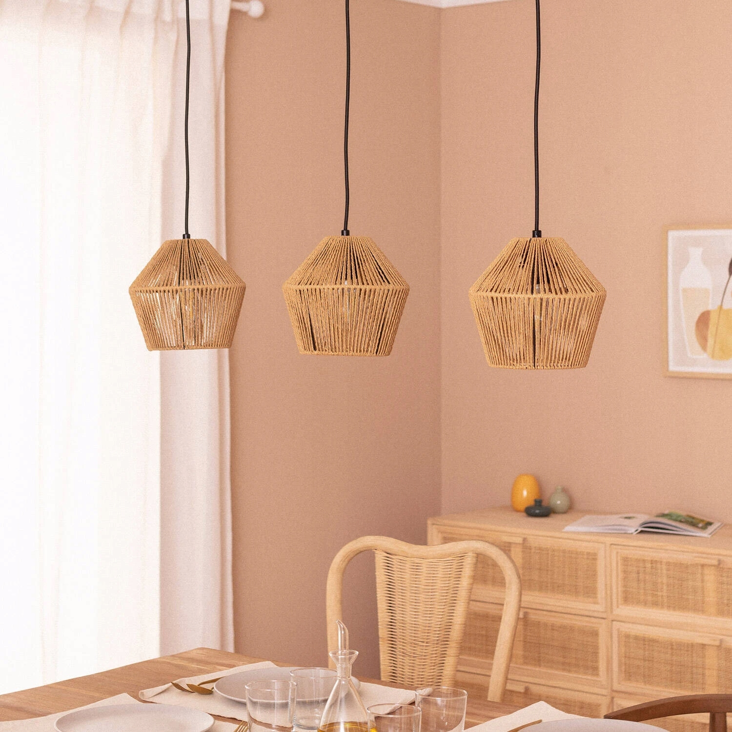 Závěsná lampa z pleteného papíru Kirito 3-bodová