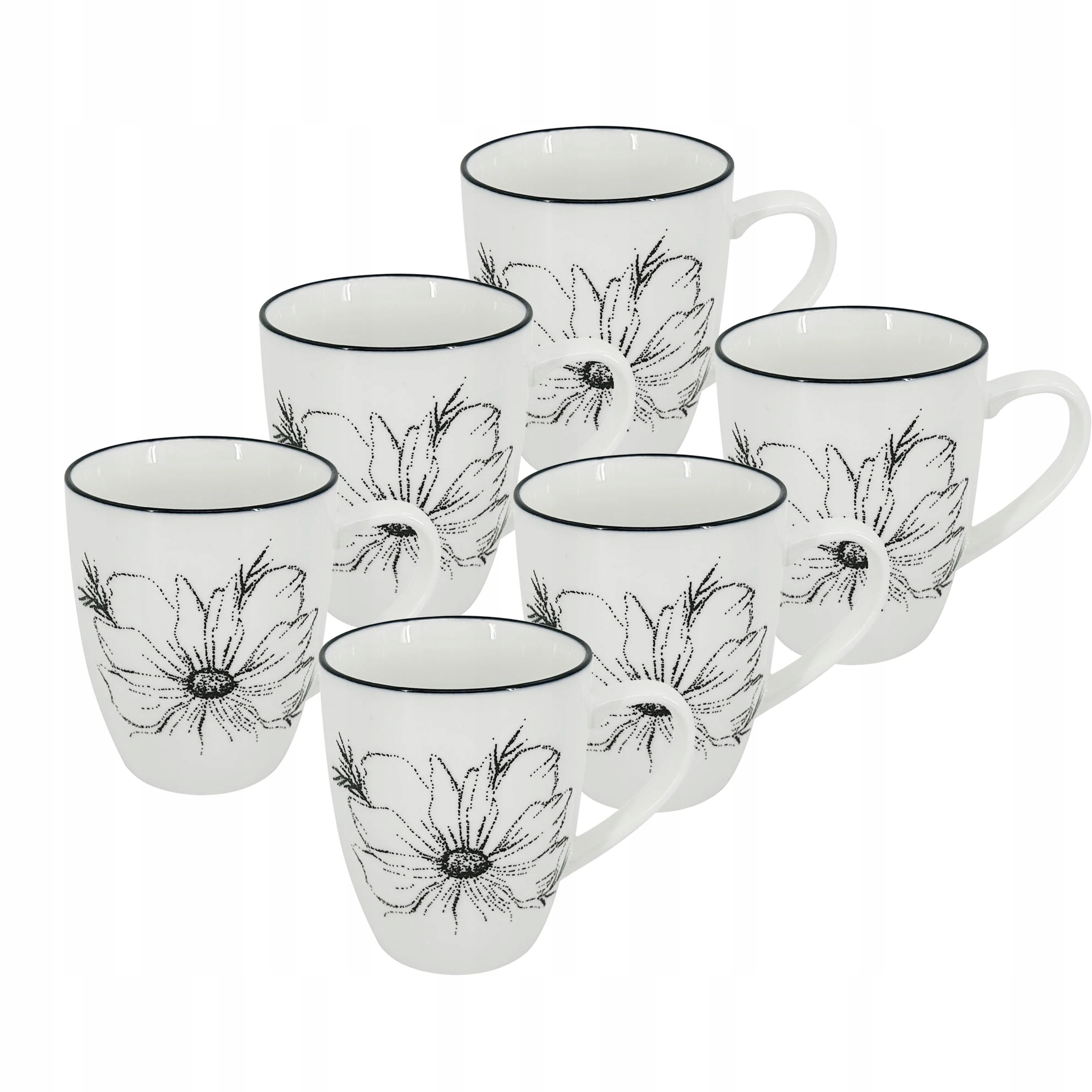 Set 6 ks Hrnek Alba Dash Bloom, 350 ml, černá kytka