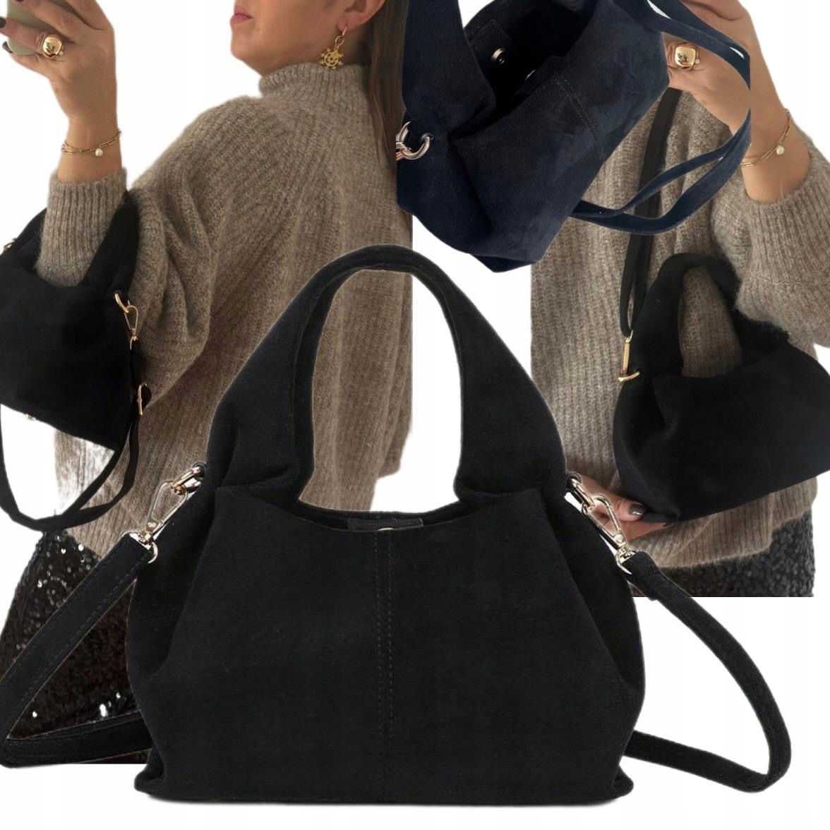 Dámská Kabelka Dárek Na Velikonoce Gallantry Eco Semiš Černá Kabelka Přes Rameno