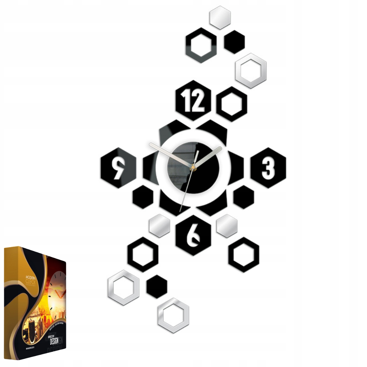 Akrylové nástěnné hodiny v moderním stylu Hexagon Kulatý Křemenné