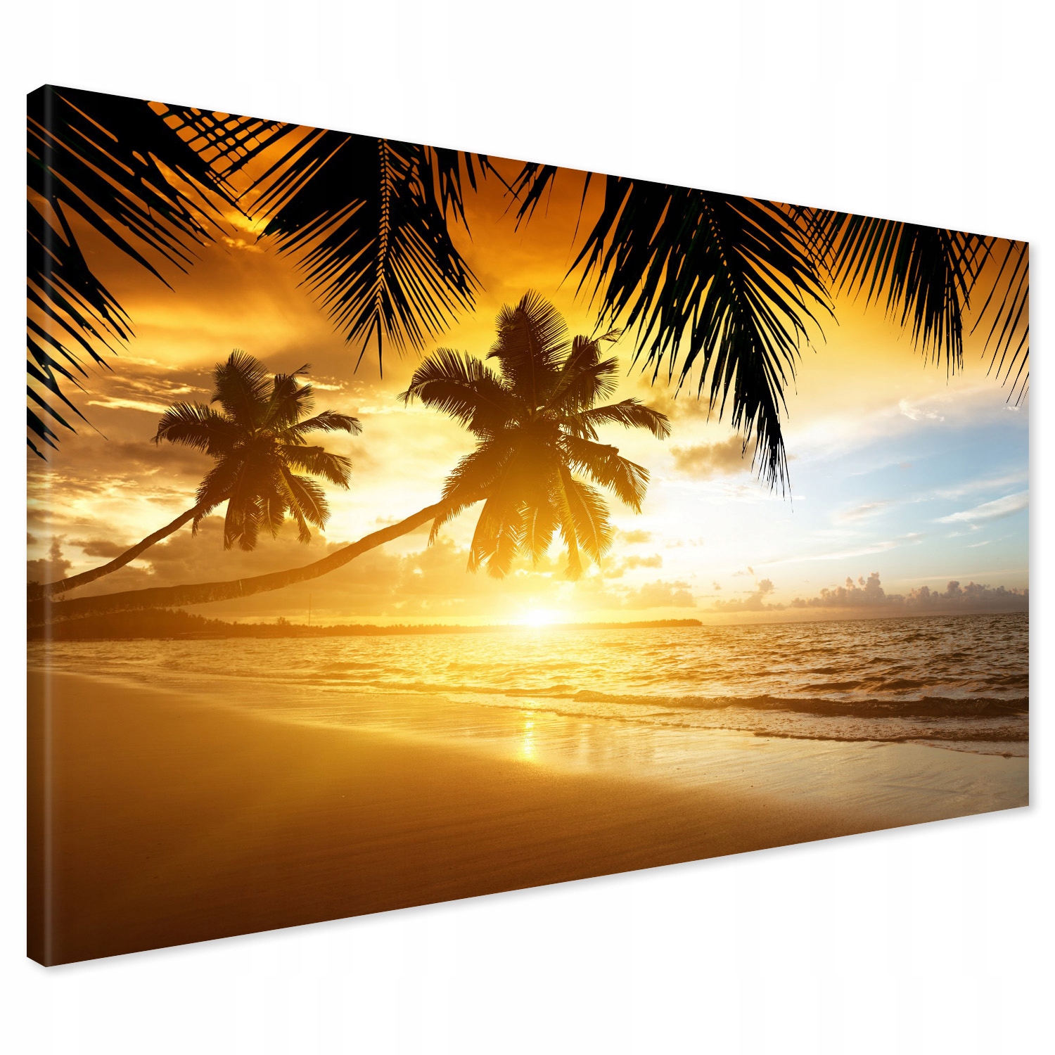 Obraz na płótnie 70x50 Plaża Morze Palmy Zachód Słońca do Salonu Dekoracja