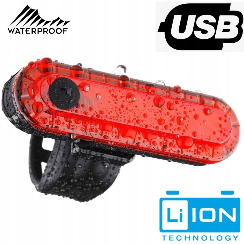 Lampka rowerowa TYŁ 5 LED 4-Funkcje ładowanie USB