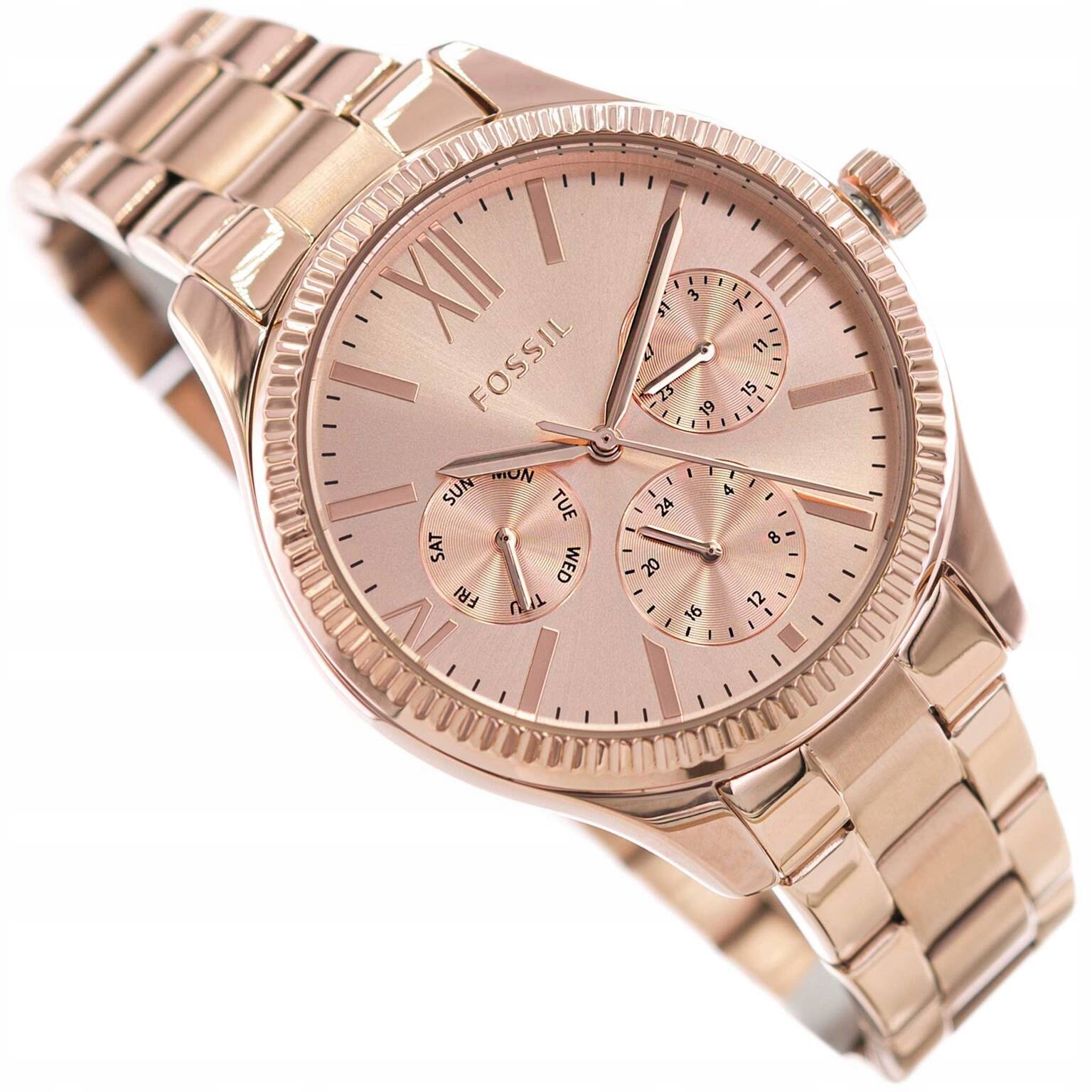Dámské Hodinky Fossil BQ3691 Rye Růžové Zlato S Ocelovým Náramkem Datumovka Módní