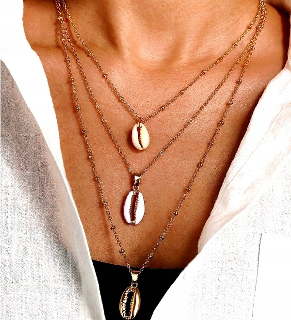 

Złoty Naszyjnik łańcuszek długi multi muszle shell