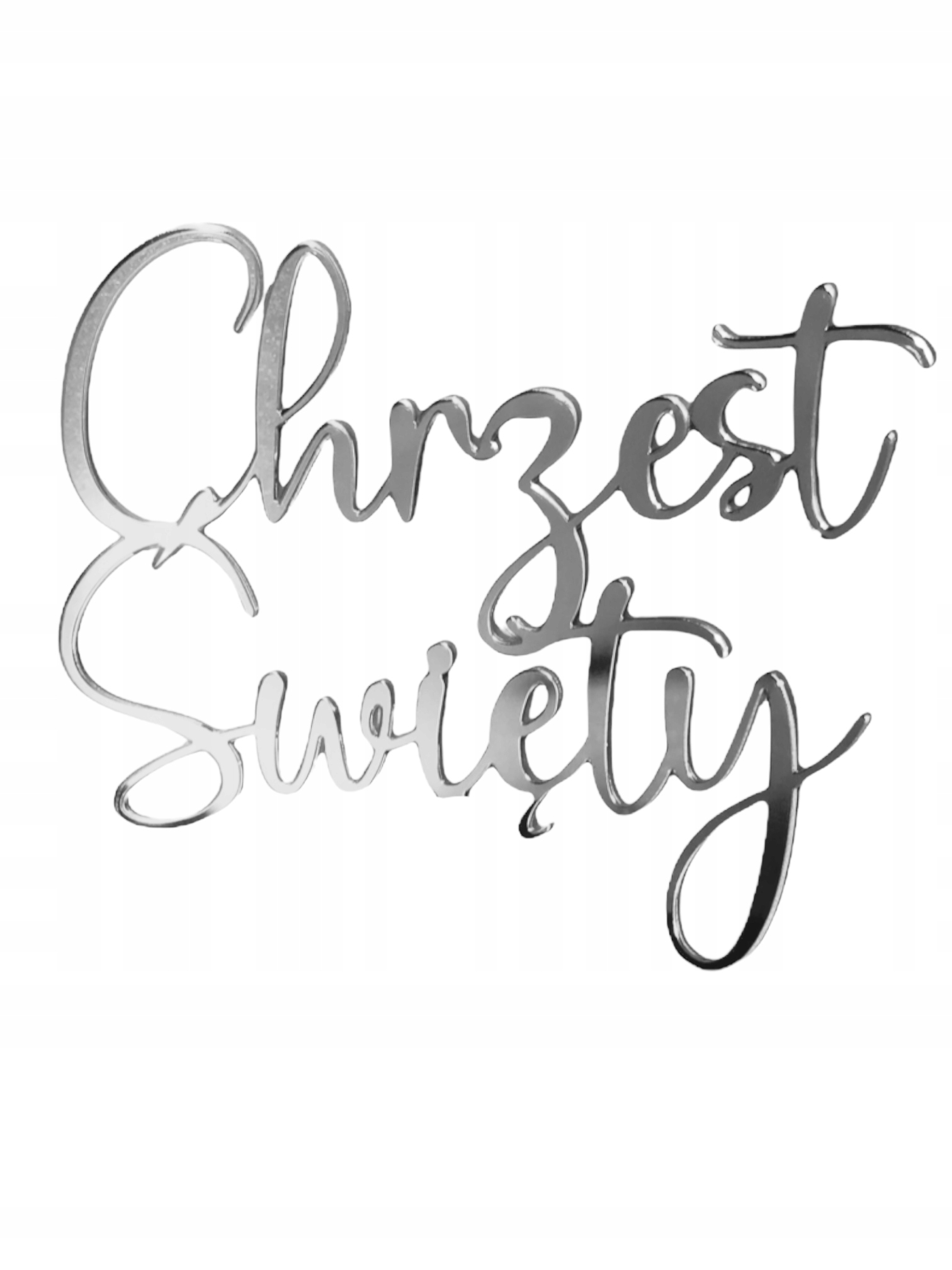 

Topper Na bok tortu Chrzest Swiety srebrne lustro