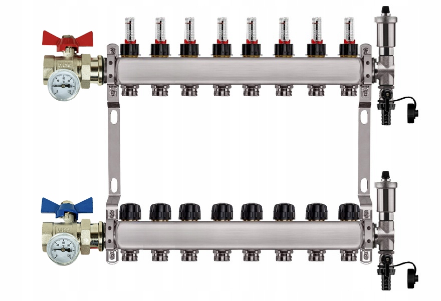 Rozdělovač Pro Podlahovou Krytinu, 8 Nerezových Okruhů Jednoduchý Ventil Teploměr