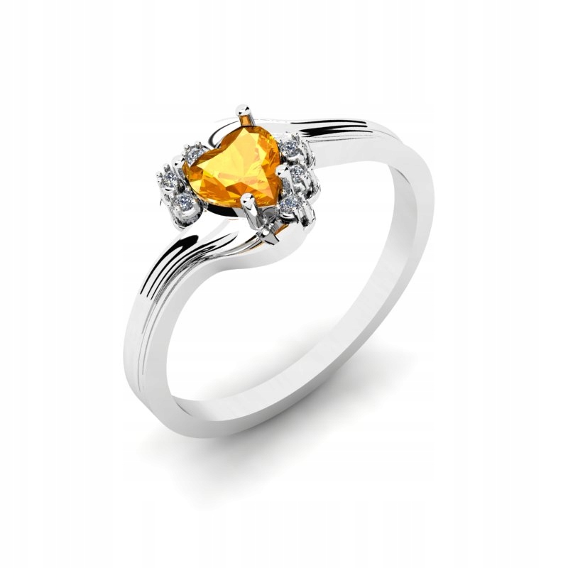 

Pierścionek Z Białego Złota Cytryn Z Brylantami