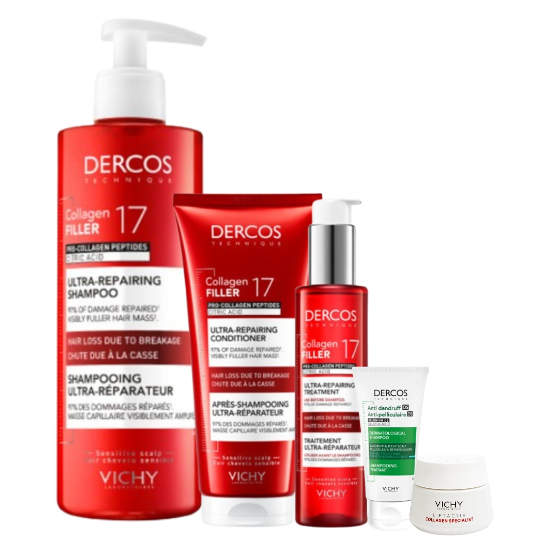 Vichy Dercos Collagen 17 Szampon 400ml Odżywka 200ml Kuracja 150ml