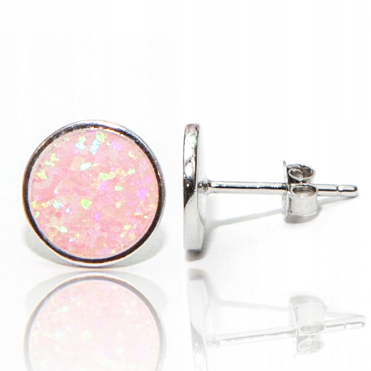 Stříbrné náušnice s opálem kulaté ploché 10 mm opál růžové stříbro 925