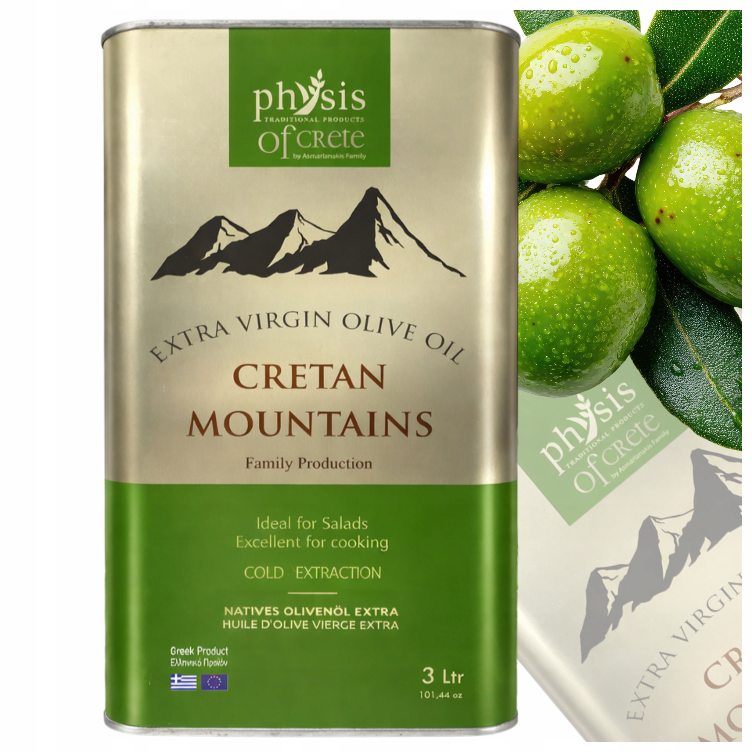 Levně Extra Panenský Řecký Olivový Olej 3 L Cretan Mountainains Lisovaný Za Studena