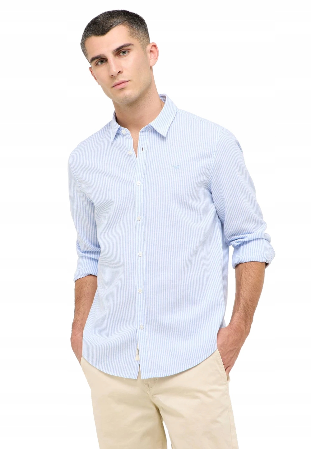 Mustang pánská lněná pruhovaná košile s dlouhým rukávem casual XXL