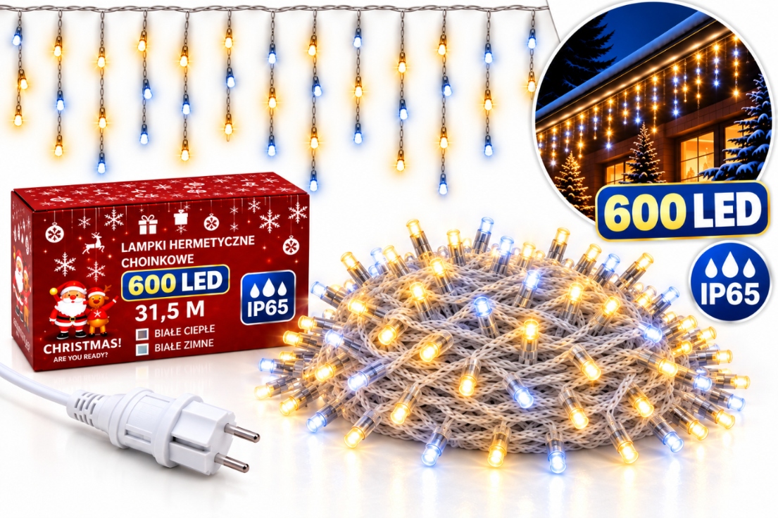 Lampičky Rampouchy Vánoční 600 Led 31,5 M Teplé Studený Venkovní Flash