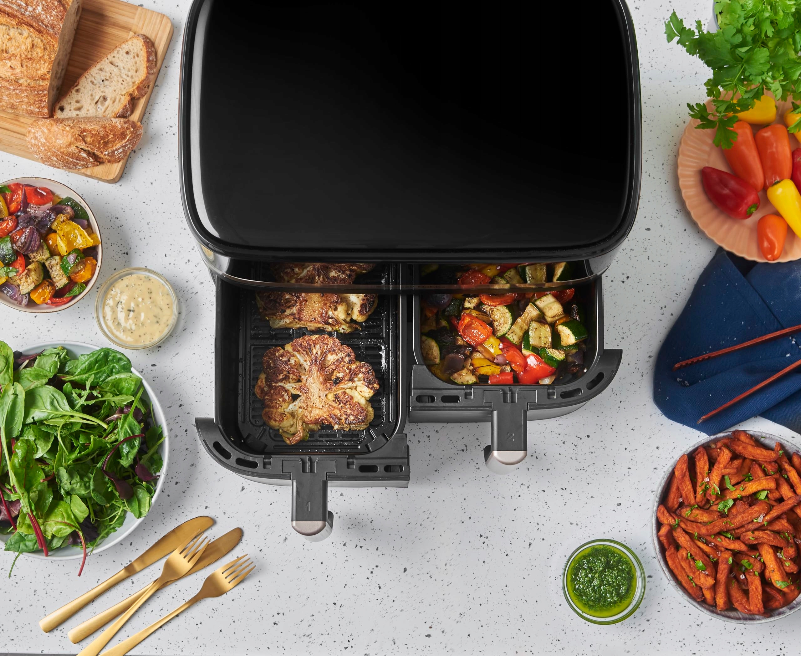 RUSSELL HOBBS Frytkownica Beztłuszczowa Satisfry Dual 9L Czarna Srebrna — miniatura 4