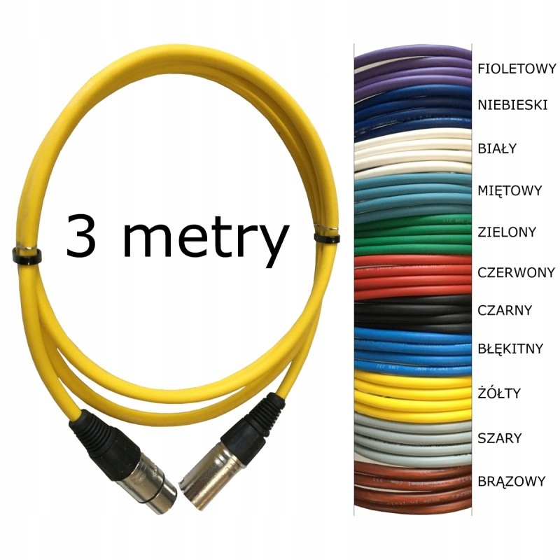 Przewód mikrofonowy żółty 3 m Xlr ręcznie lutowany złącza Proel