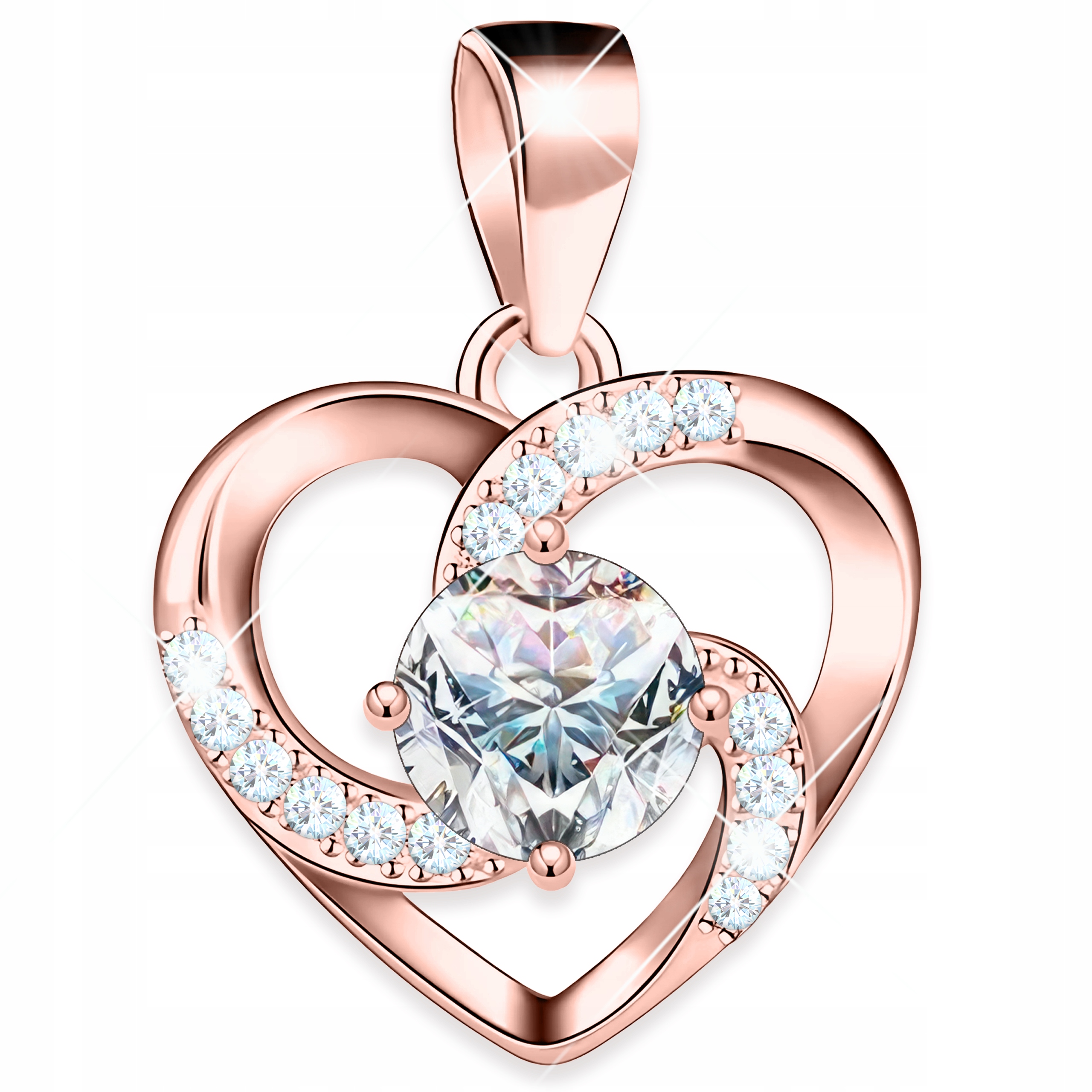 Pozlacený přívěsek 925 Srdce Spirála s bílým očkem Velká bílá Zirkon