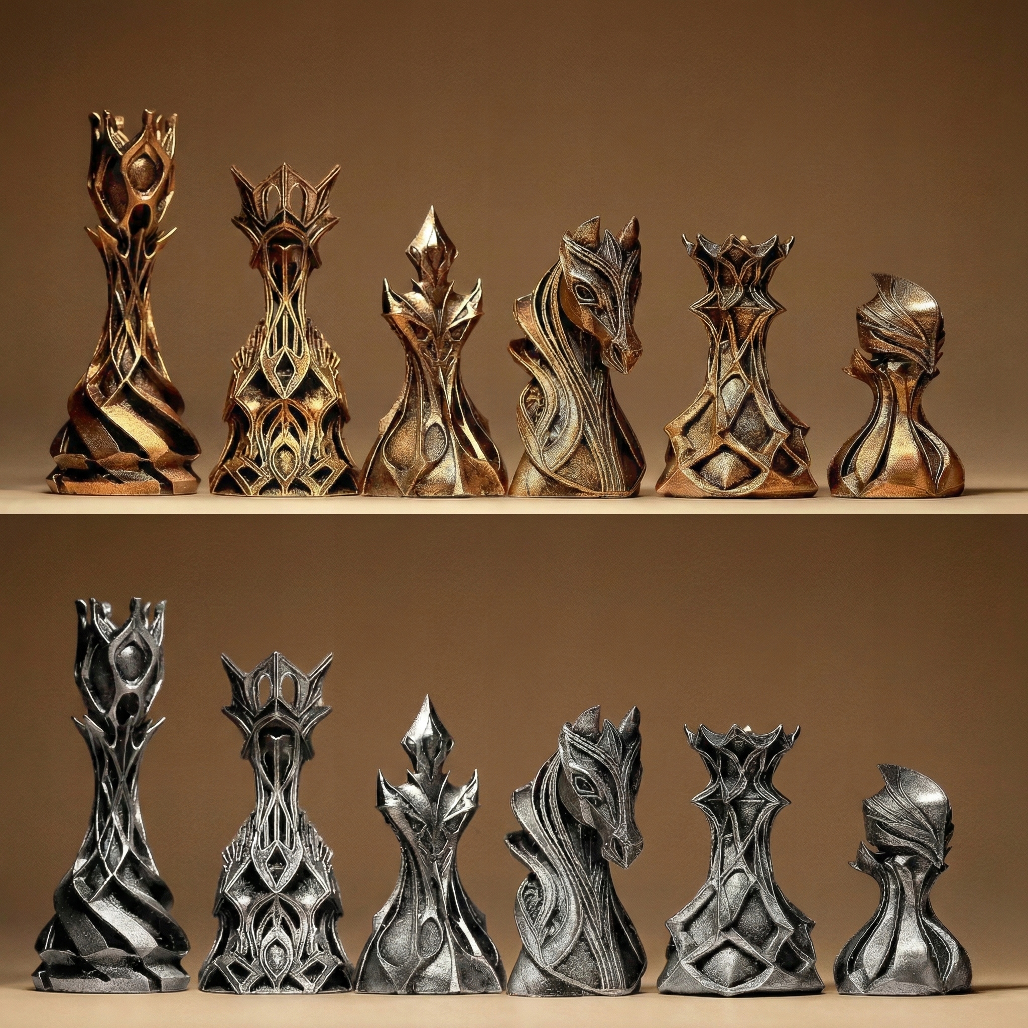 Šachové figurky Moderní avantgardní sci-fi sada 32 kusů 3D tisk vel. M