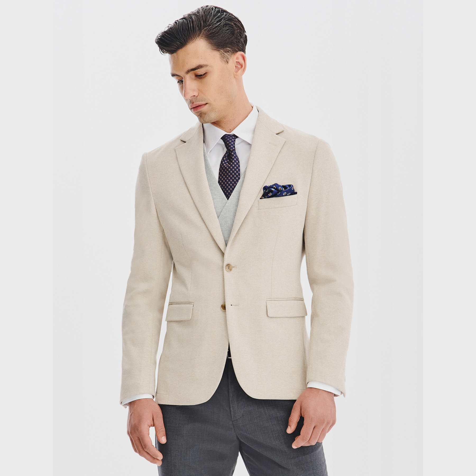 Béžová sako bunda s jemným kostkovaným vzorem Pako Lorente vel