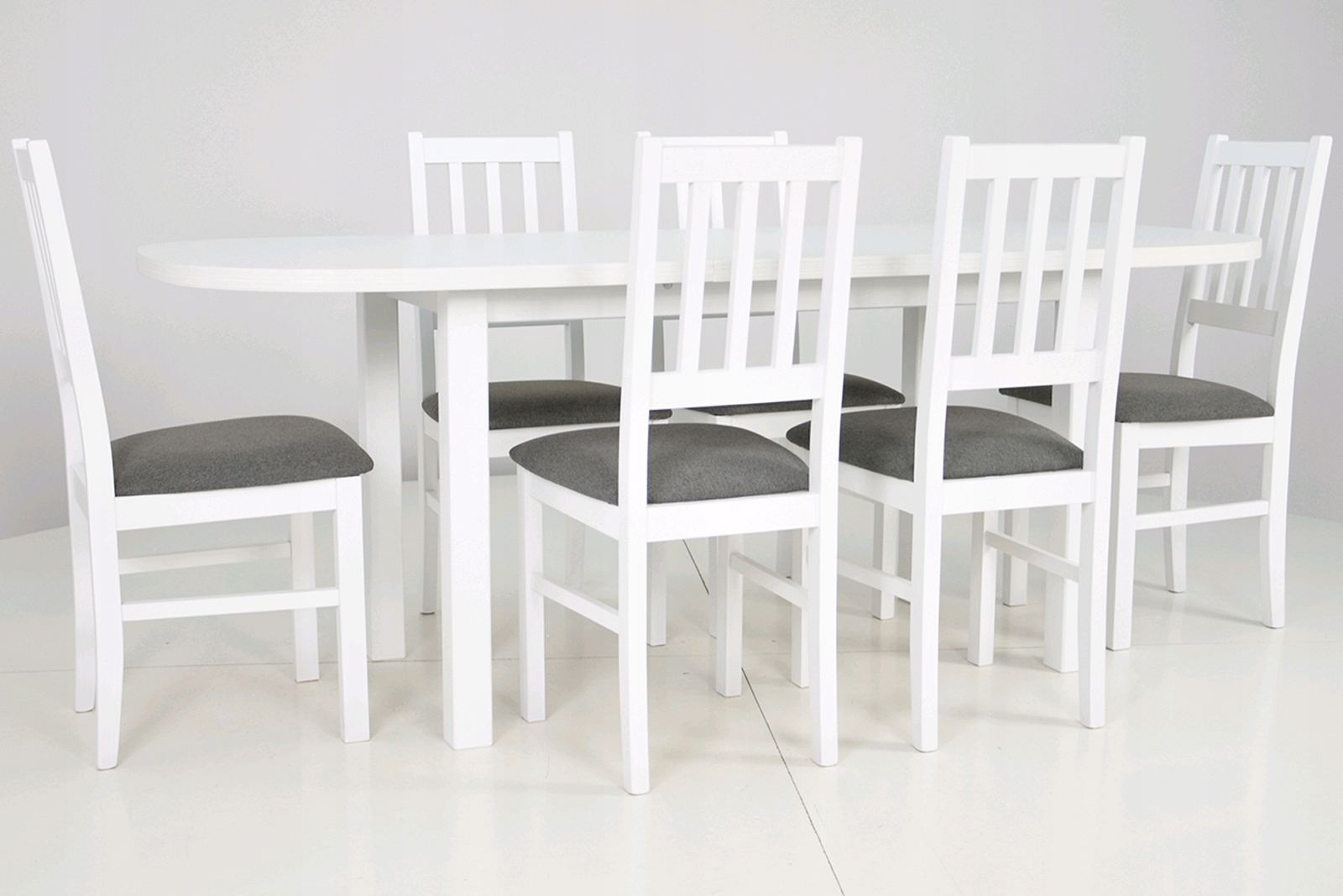 Rozkładany stół do 2m plus 6 krzeseł z DREWNA biel Marka Sigma