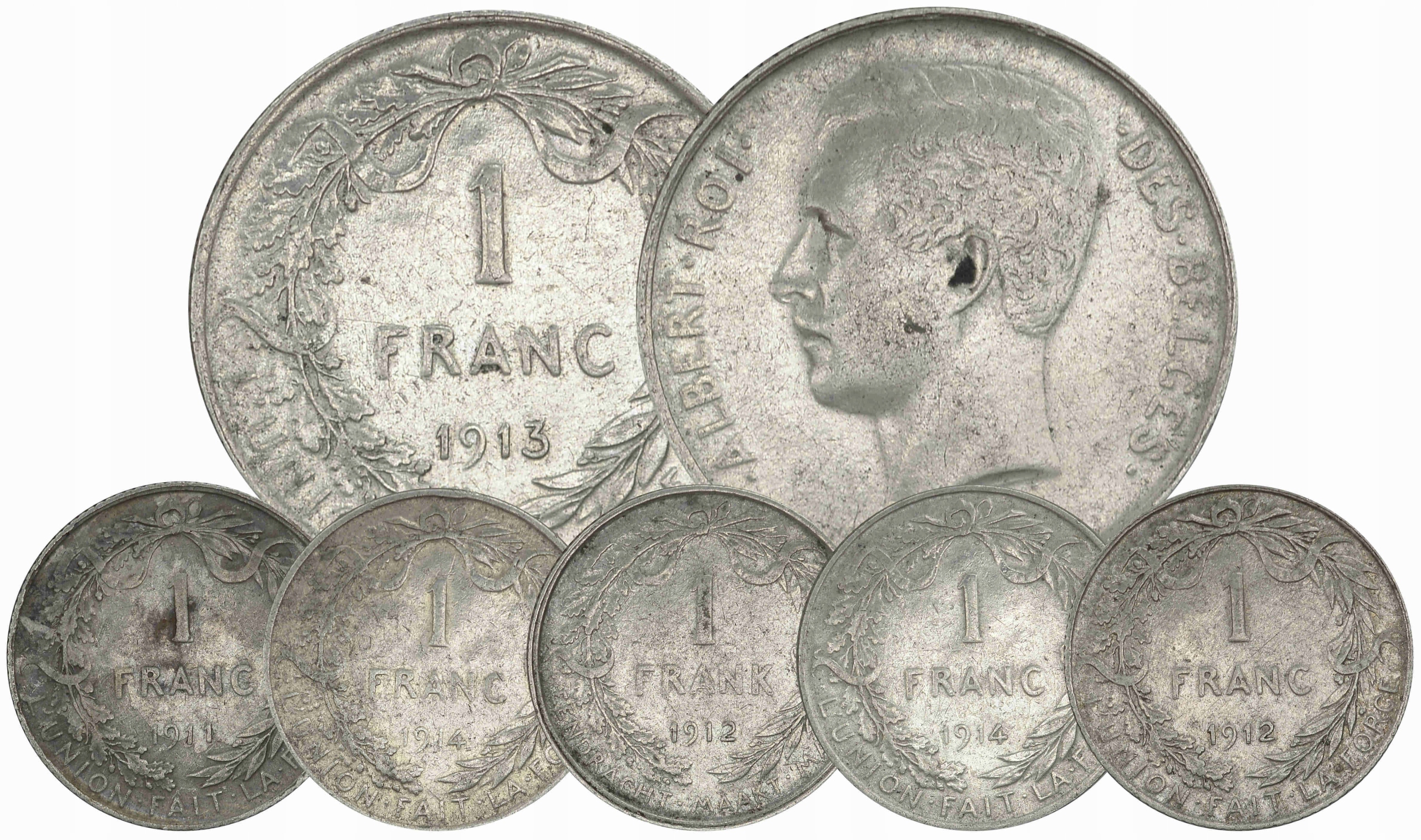 2.es.ZEST., BELGIA, MONETY 1 FRANK SZT.6 srebro