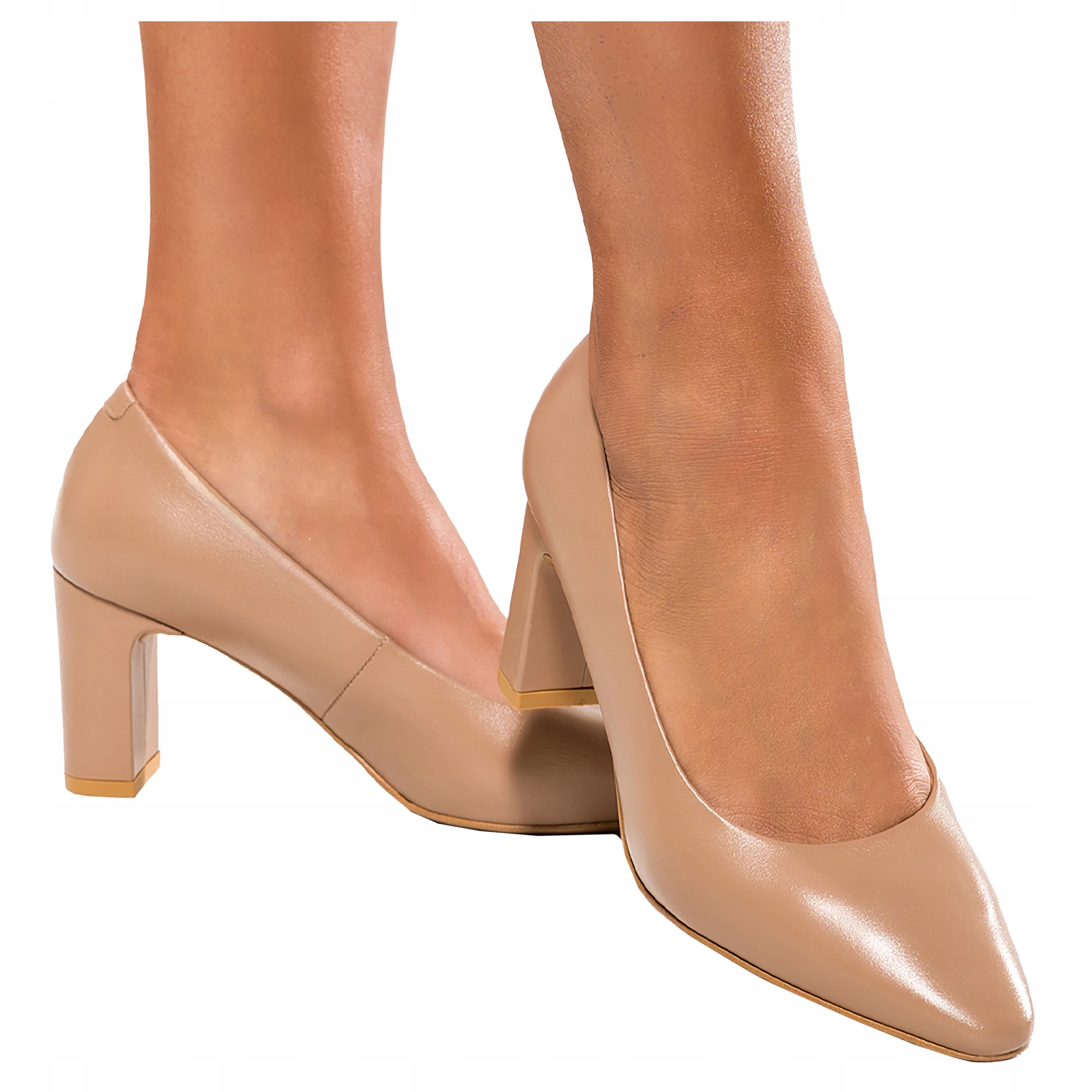 Dámské béžové kožené lodičky na podpatku, Polský výrobek, velikost 36