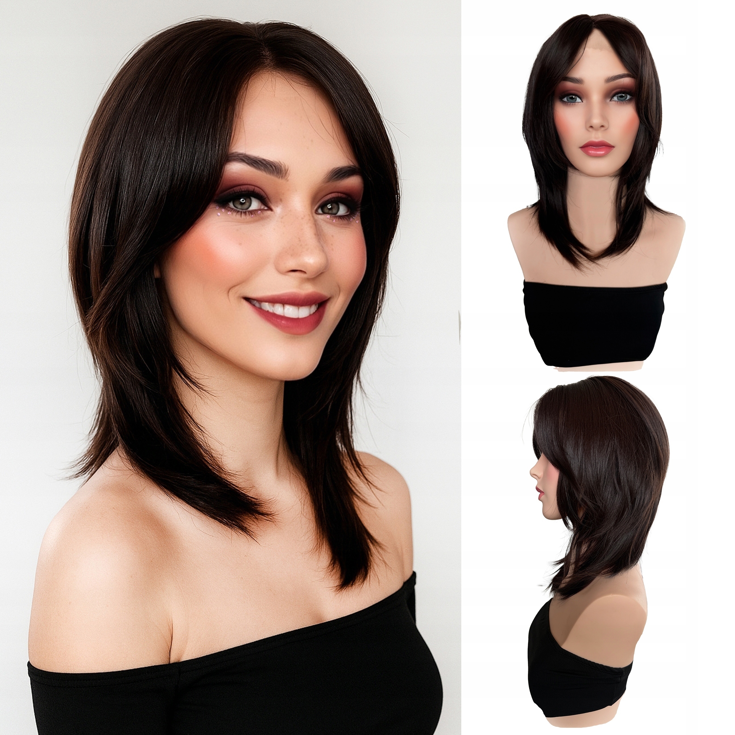 Peruka Syntetyczna Włosy Cieniowana Ciemny Brąz Jak Naturalna 40cm #4