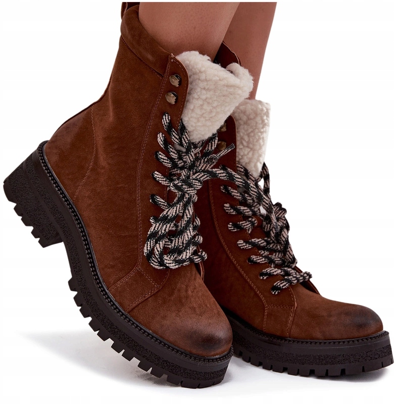 Kotníkové Boty Trapery Eko Kožené, Šněrovací Na Zip Camel 37