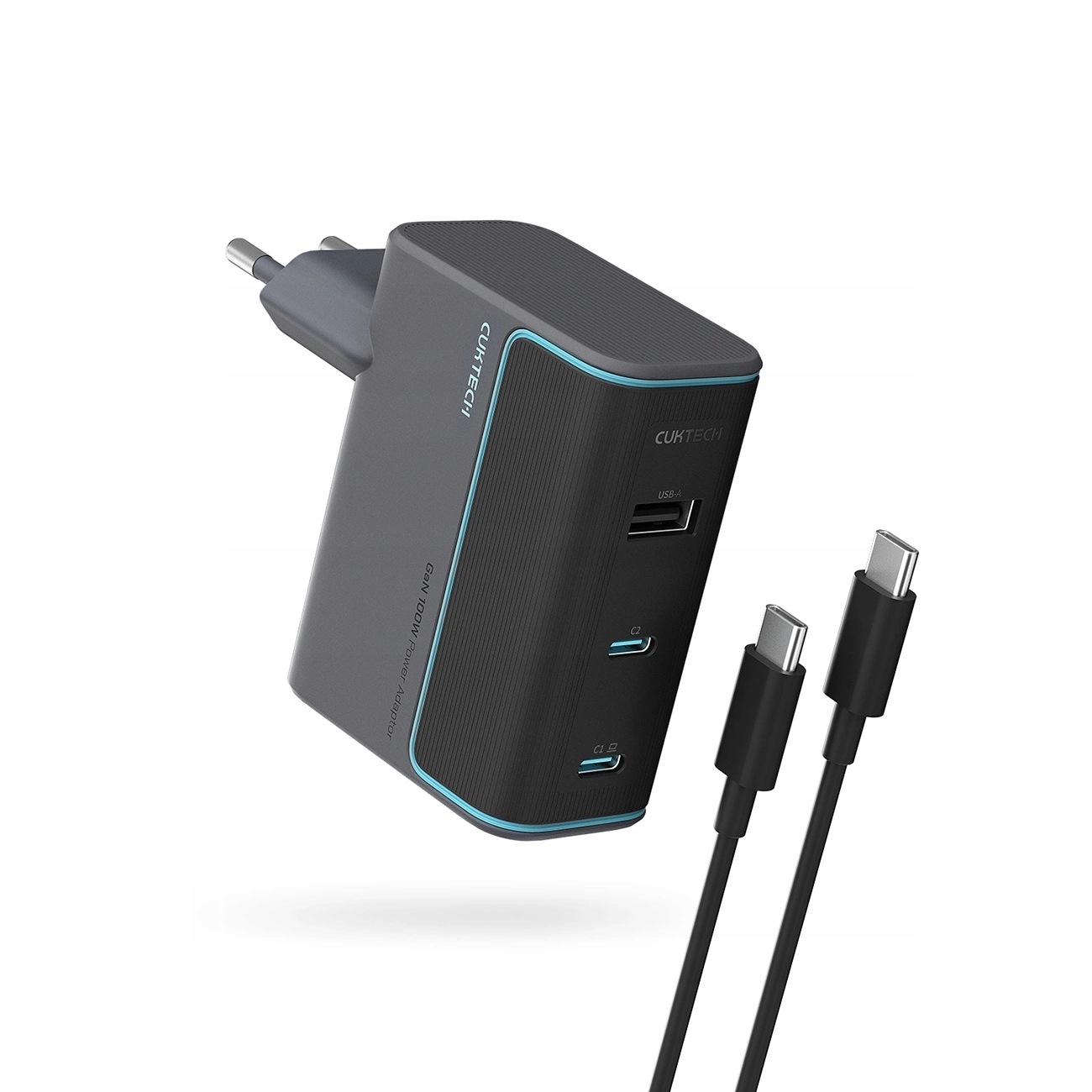 Ładowarka Cuktech CUKAD1003EUG GaN 100W, 2xUSB-C+USB-A, kabel, szara