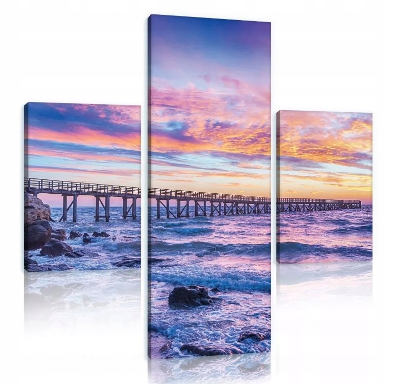 Obraz 80x80 Východ/západ slunce moře vlny most obloha mraky barvy