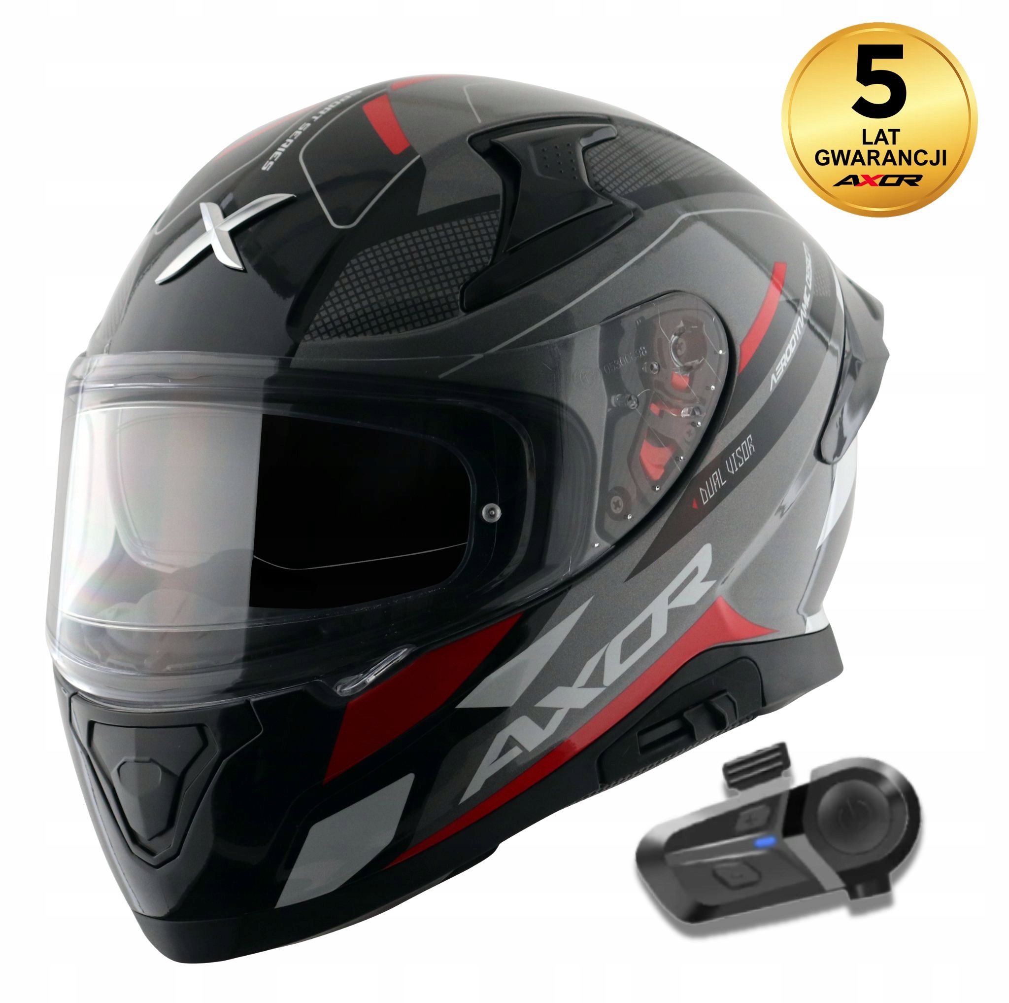 Motocyklová prilba Axor Apex Turbine čierna-červená Bluetooth, Veľkosť M