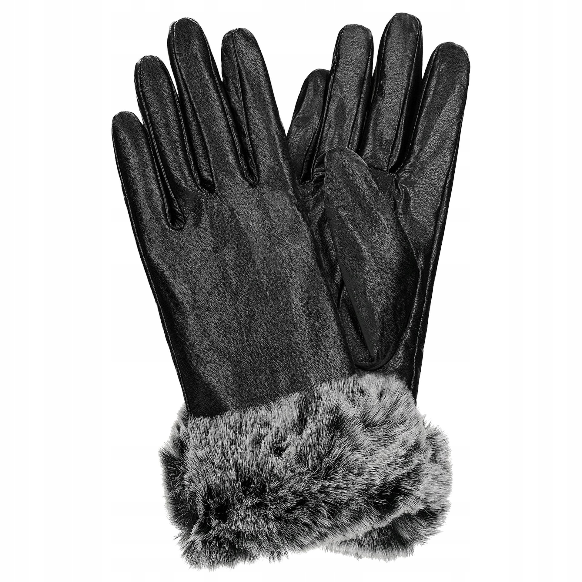 Černé dámské kožené rukavice s kožešinou vel. L