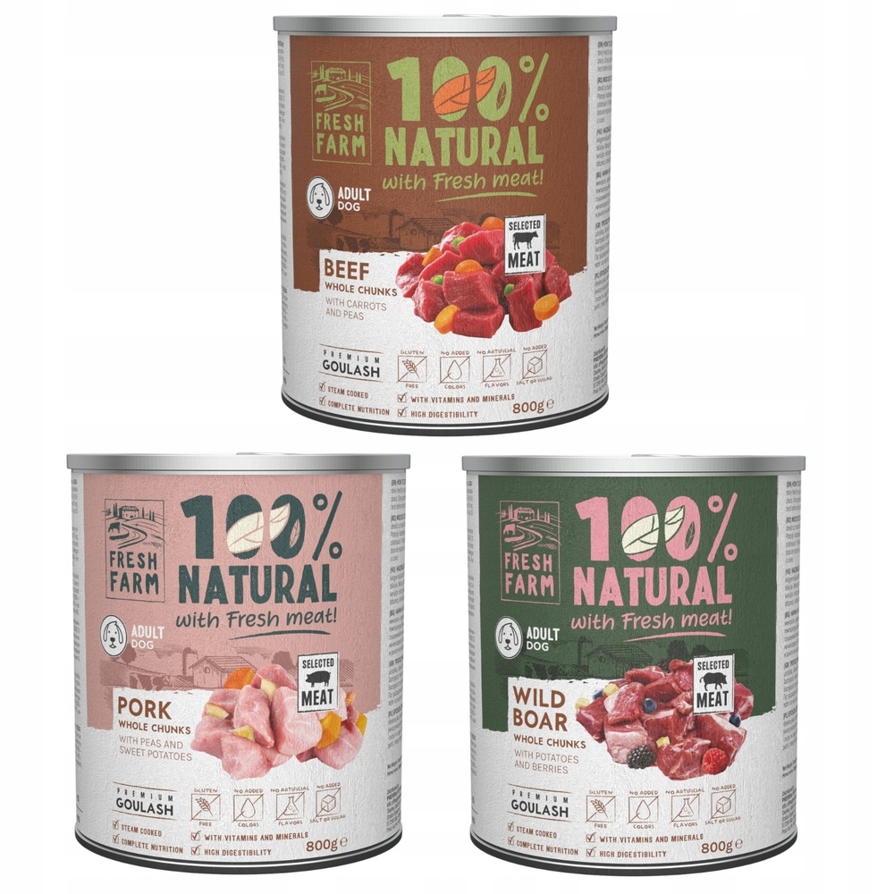 FRESH FARM MONO PROTEIN MONOBIAŁKOWA GULASZ PIES MIX SMAKÓW 12X800G