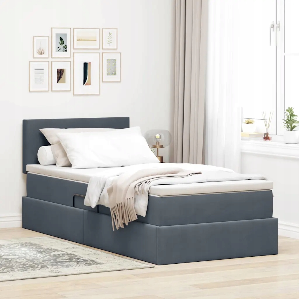 vidaXL Postel s úložným prostorem s čelo Tmavě šedá 90 x 200 cm samet