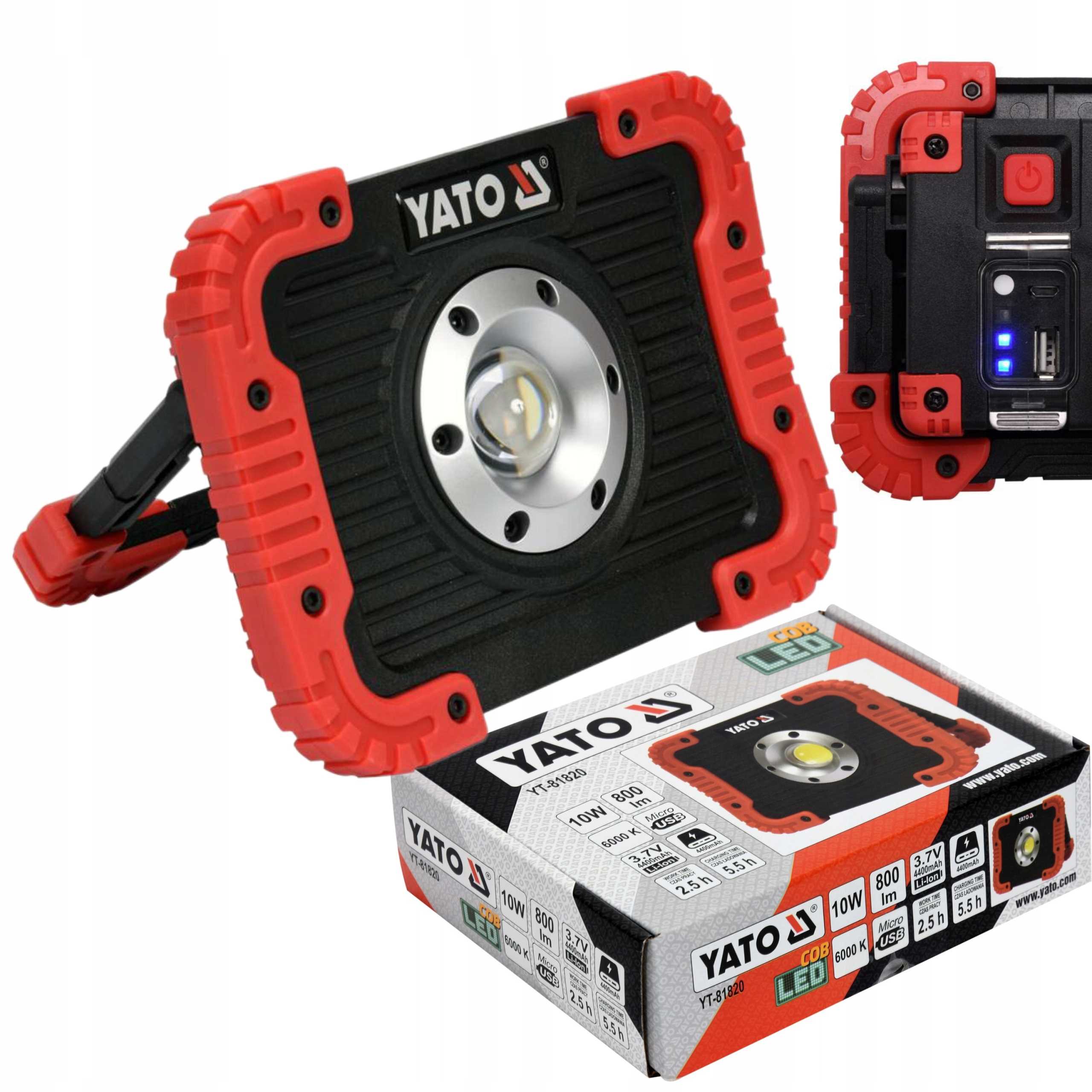 Led Reflektor Přenosný Akumulátorový Yato 10W 800LM Cob Usb Powerbank IP65